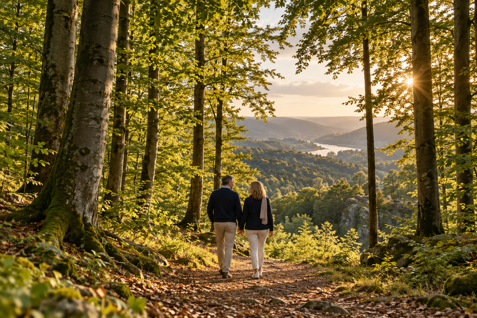 Ein Paar genießt einen ruhigen Spaziergang im Grünen
